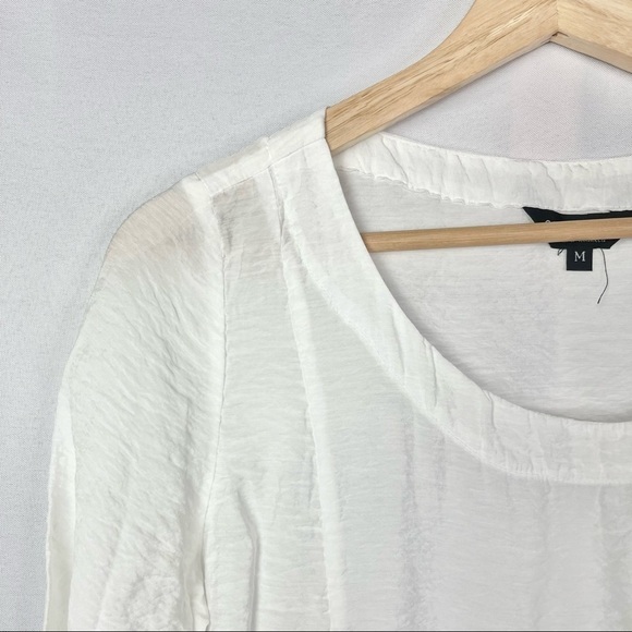 Citron White Scoop Neck 3/4 Sleeve Asymmetrical Hem Blouse M - Picture 3 of 3